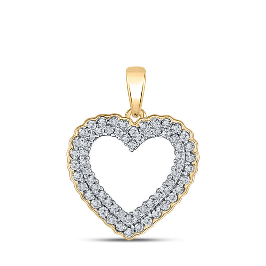 10kt Yellow Gold Womens Round Diamond Heart Pendant 1/3 Cttw