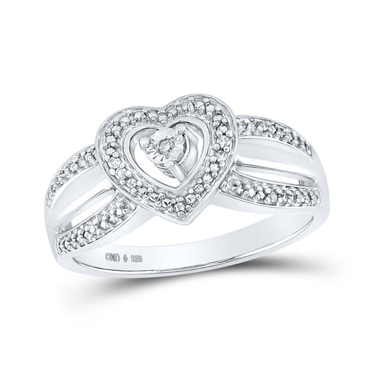 Sterling Silver Womens Round Diamond Heart Ring .03 Cttw