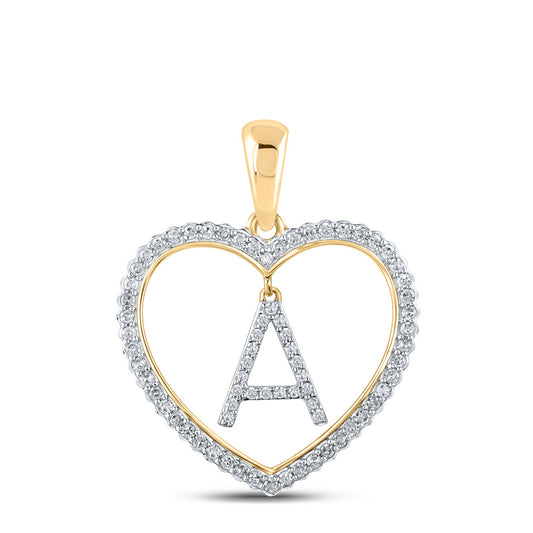 10kt Yellow Gold Womens Round Diamond Heart A Letter Pendant 1/4 Cttw