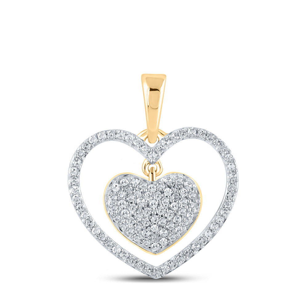 10kt Yellow Gold Womens Round Diamond Heart Pendant 1/3 Cttw