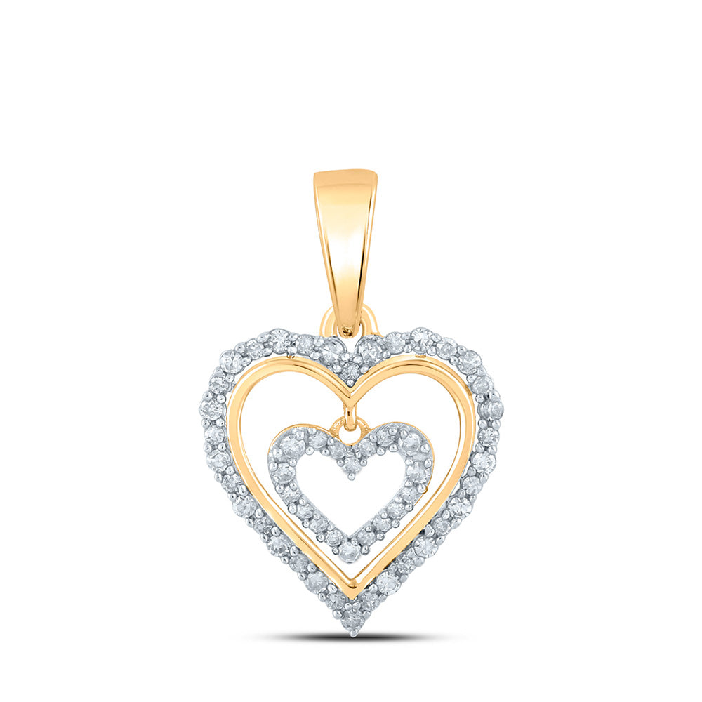 10kt Yellow Gold Womens Round Diamond Heart Pendant 1/4 Cttw