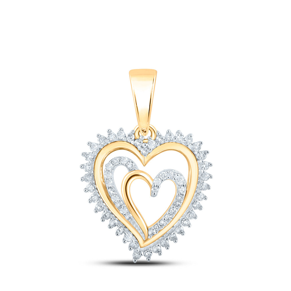 10kt Yellow Gold Womens Round Diamond Heart Pendant 1/4 Cttw