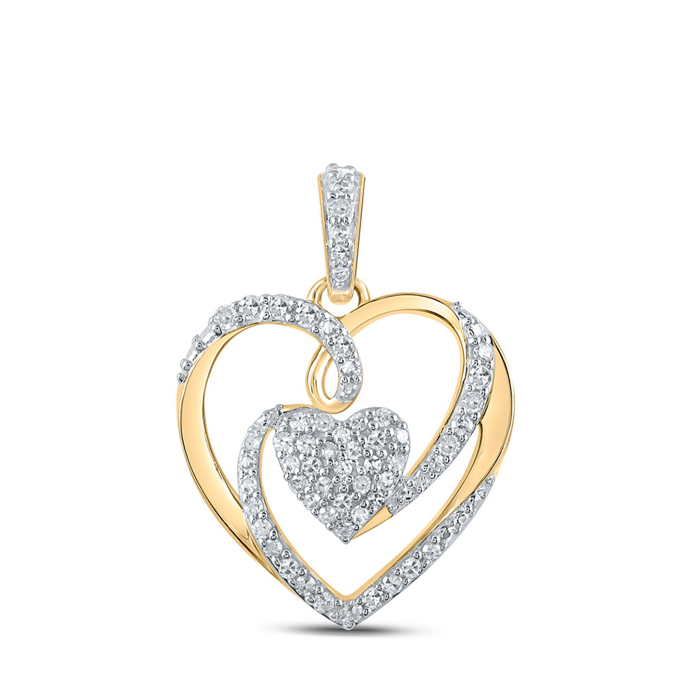 10kt Yellow Gold Womens Round Diamond Heart Pendant 1/4 Cttw