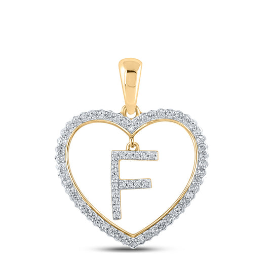 10kt Yellow Gold Womens Round Diamond Heart F Letter Pendant 1/4 Cttw