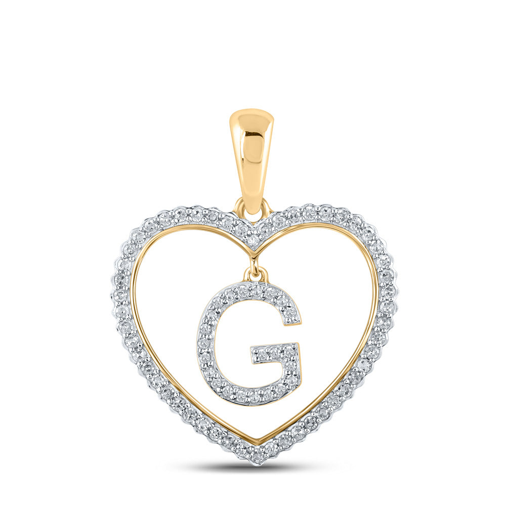 10kt Yellow Gold Womens Round Diamond Heart G Letter Pendant 1/4 Cttw