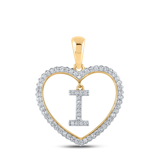 10kt Yellow Gold Womens Round Diamond Heart I Letter Pendant 1/4 Cttw