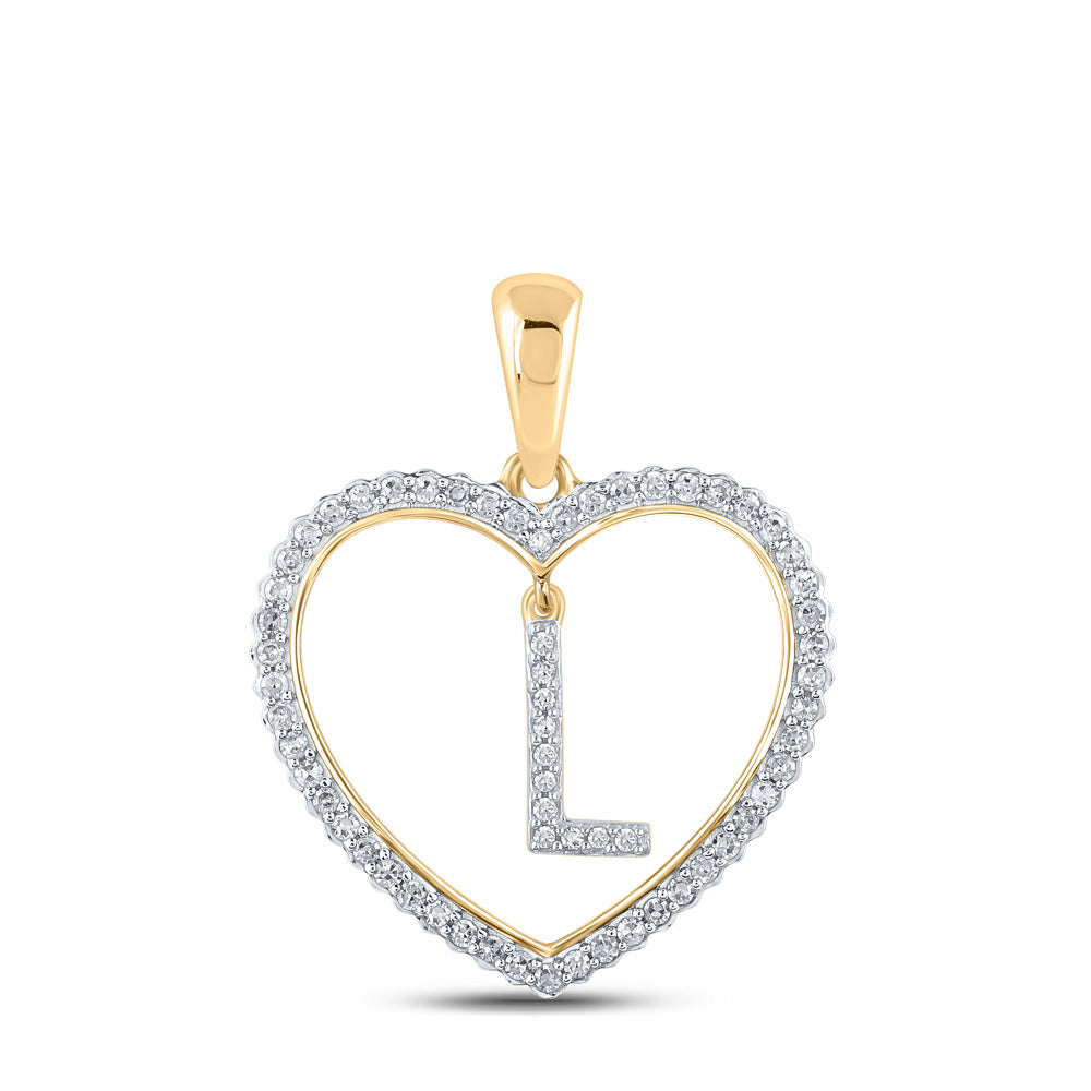 10kt Yellow Gold Womens Round Diamond Heart L Letter Pendant 1/4 Cttw