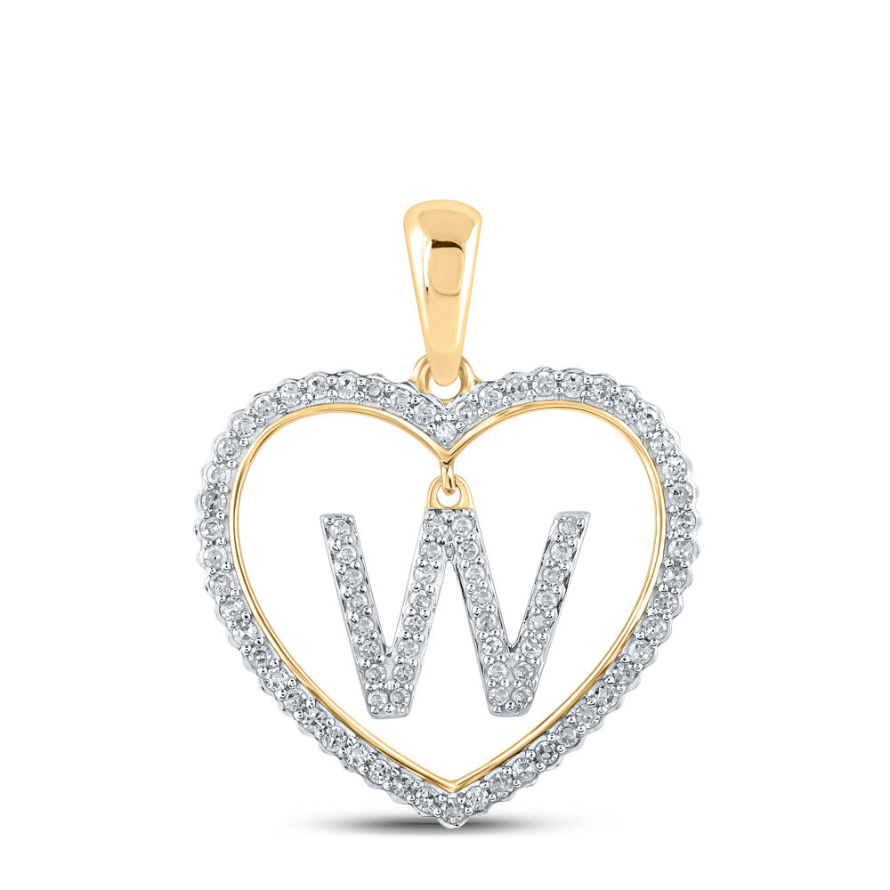 10kt Yellow Gold Womens Round Diamond Heart W Letter Pendant 1/4 Cttw