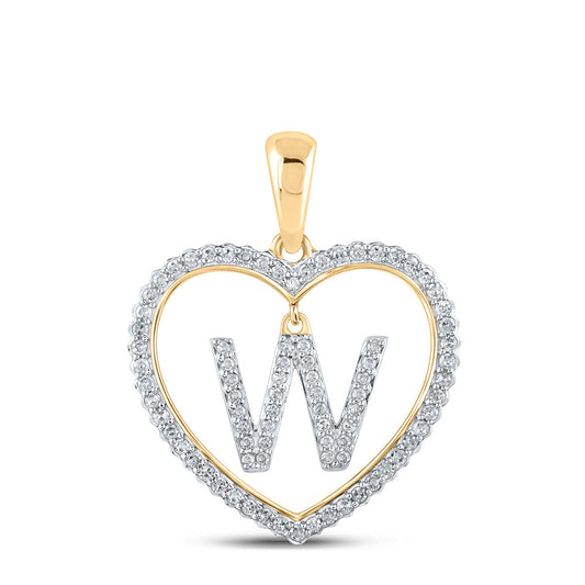 10kt Yellow Gold Womens Round Diamond Heart W Letter Pendant 1/4 Cttw