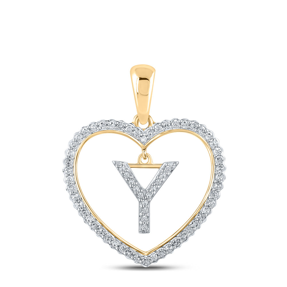 10kt Yellow Gold Womens Round Diamond Heart Y Letter Pendant 1/4 Cttw