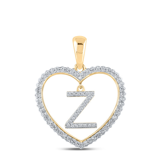 10kt Yellow Gold Womens Round Diamond Heart Z Letter Pendant 1/4 Cttw