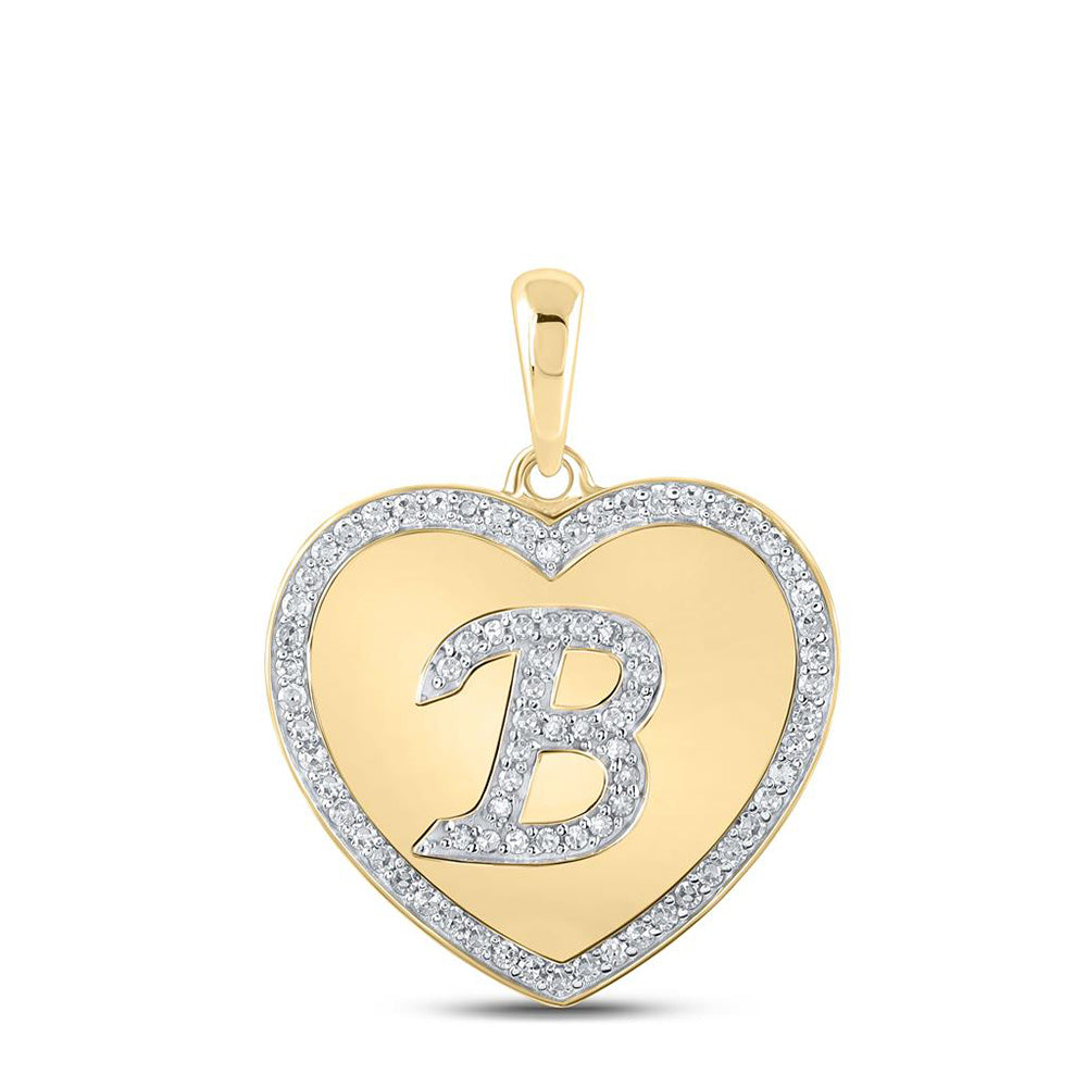 10kt Yellow Gold Womens Round Diamond Heart B Letter Pendant 1/4 Cttw