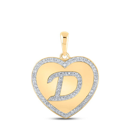 10kt Yellow Gold Womens Round Diamond Heart D Letter Pendant 1/4 Cttw