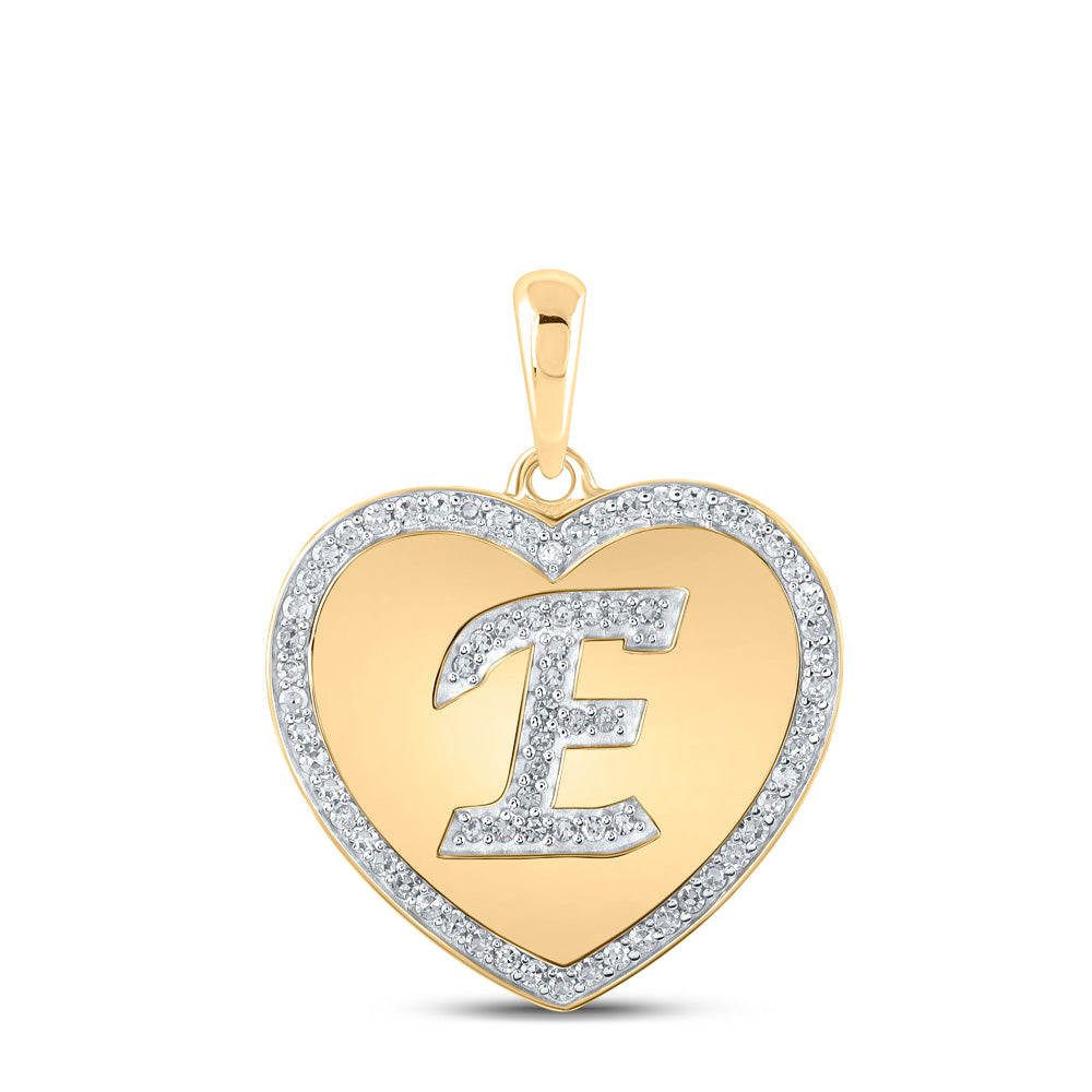 10kt Yellow Gold Womens Round Diamond Heart E Letter Pendant 1/4 Cttw