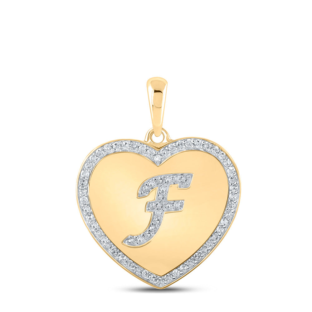 10kt Yellow Gold Womens Round Diamond Heart F Letter Pendant 1/4 Cttw