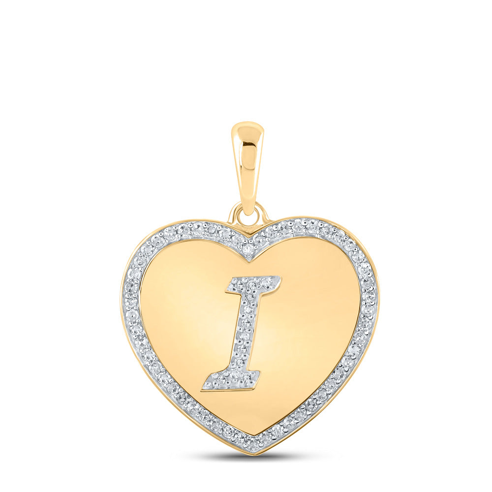 10kt Yellow Gold Womens Round Diamond Heart I Letter Pendant 1/4 Cttw