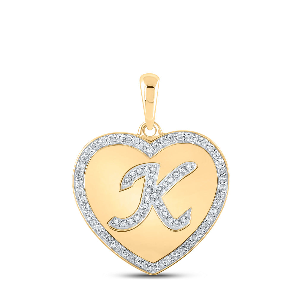 10kt Yellow Gold Womens Round Diamond Heart K Letter Pendant 1/4 Cttw