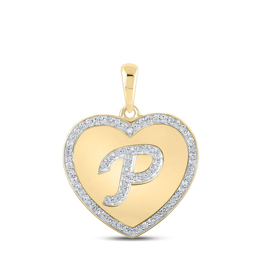 10kt Yellow Gold Womens Round Diamond Heart P Letter Pendant 1/4 Cttw