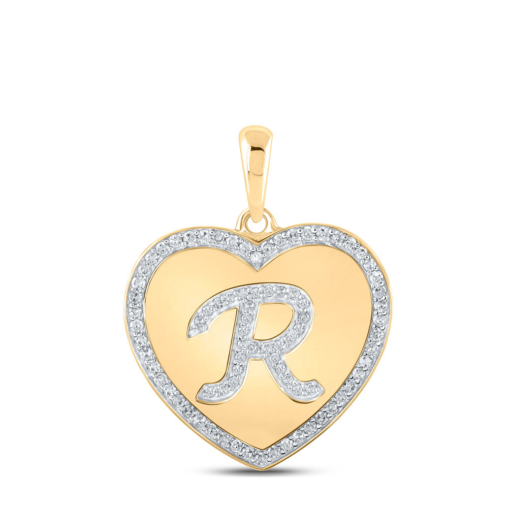 10kt Yellow Gold Womens Round Diamond Heart R Letter Pendant 1/4 Cttw