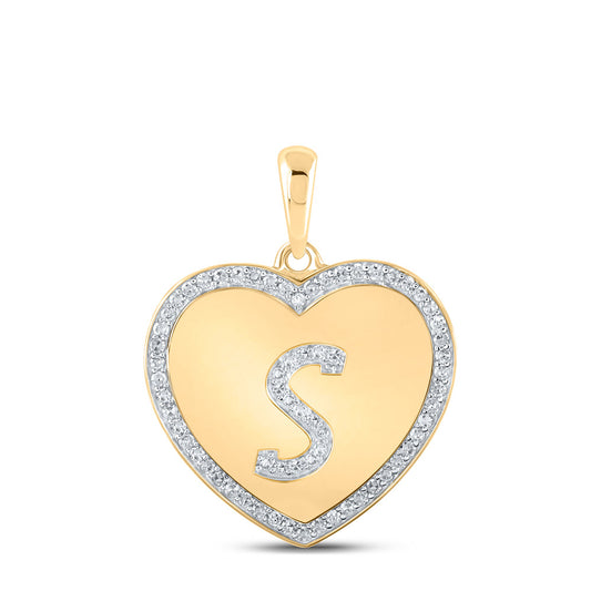 10kt Yellow Gold Womens Round Diamond Heart S Letter Pendant 1/4 Cttw