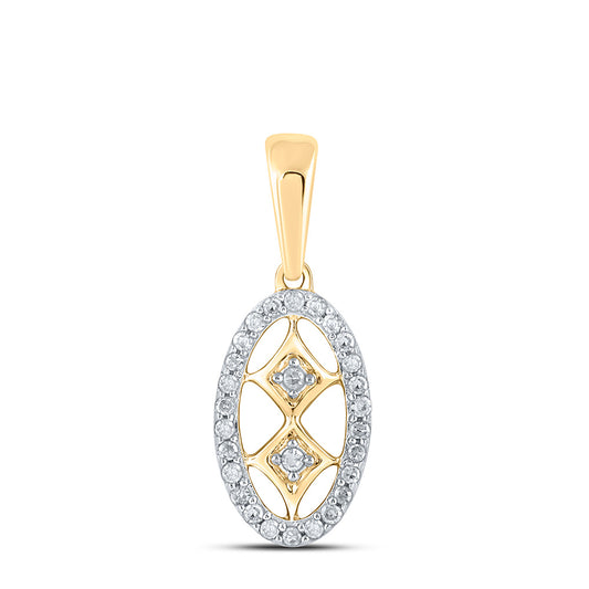 10kt Yellow Gold Womens Round Diamond Oval Pendant 1/12 Cttw