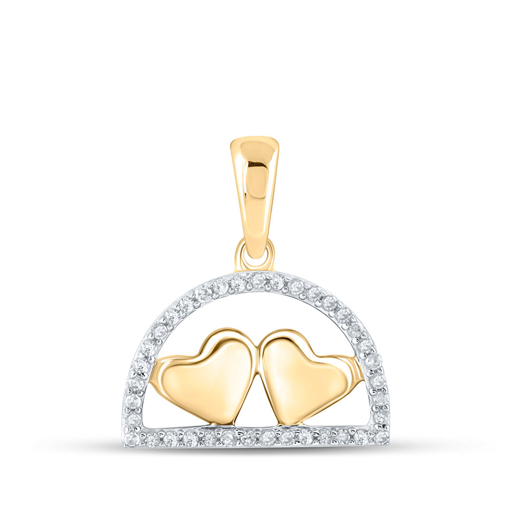 10kt Yellow Gold Womens Round Diamond Heart Pendant 1/10 Cttw