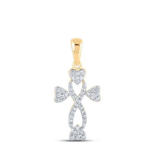 10kt Yellow Gold Womens Round Diamond Cross Heart Pendant 1/6 Cttw