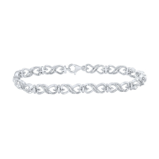 Sterling Silver Womens Round Diamond Infinity Bracelet 1/10 Cttw