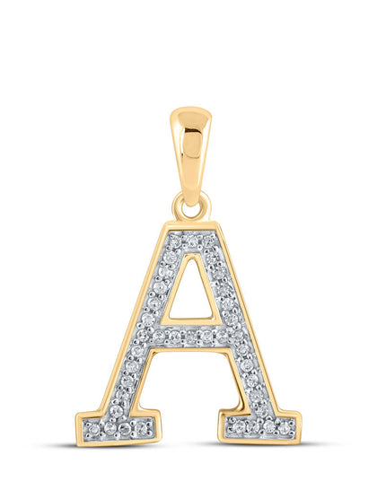 10kt Yellow Gold Womens Round Diamond Initial A Letter Pendant 1/12 Cttw