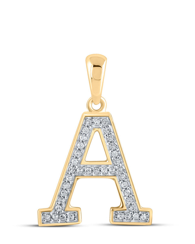10kt Yellow Gold Womens Round Diamond Initial A Letter Pendant 1/12 Cttw