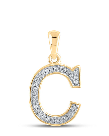 10kt Yellow Gold Womens Round Diamond Initial C Letter Pendant 1/12 Cttw