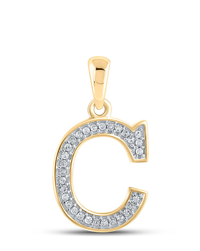 10kt Yellow Gold Womens Round Diamond Initial C Letter Pendant 1/12 Cttw