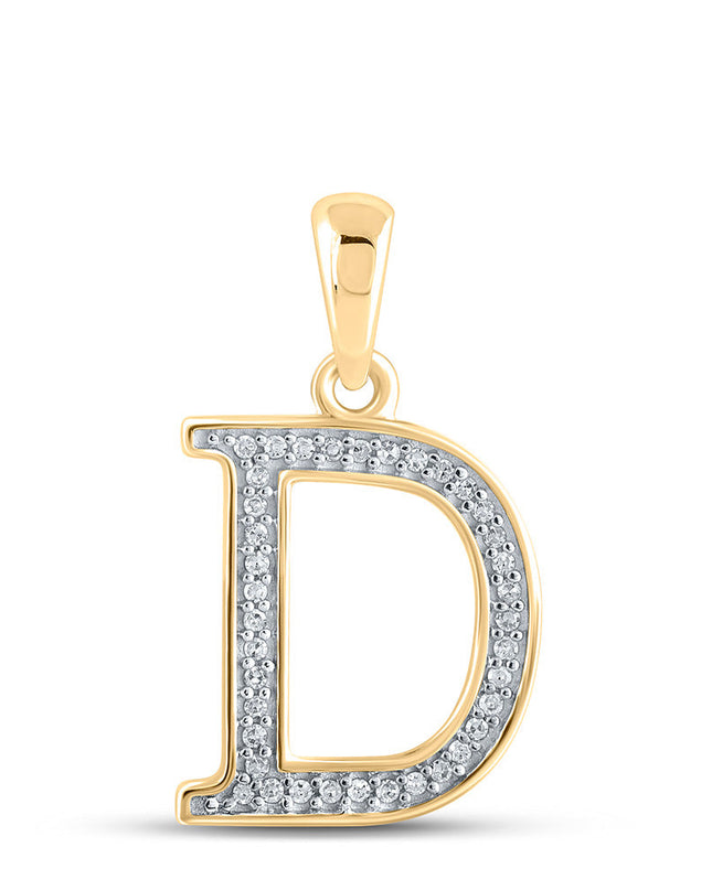 10kt Yellow Gold Womens Round Diamond Initial D Letter Pendant 1/12 Cttw