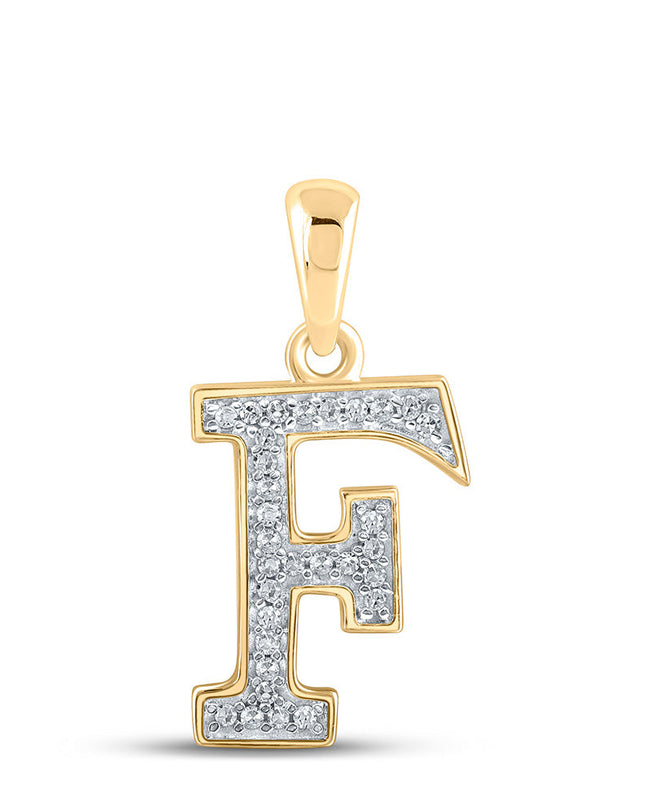 10kt Yellow Gold Womens Round Diamond Initial F Letter Pendant 1/12 Cttw