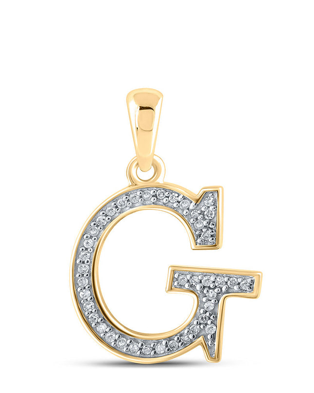 10kt Yellow Gold Womens Round Diamond Initial G Letter Pendant 1/12 Cttw