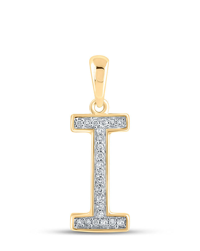 10kt Yellow Gold Womens Round Diamond Initial I Letter Pendant 1/20 Cttw