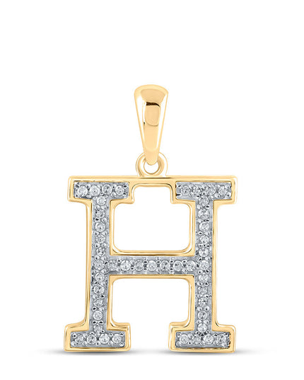 10kt Yellow Gold Womens Round Diamond Initial H Letter Pendant 1/10 Cttw