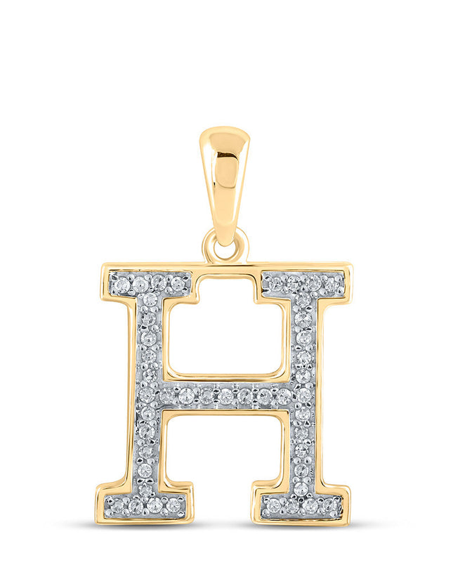 10kt Yellow Gold Womens Round Diamond Initial H Letter Pendant 1/10 Cttw