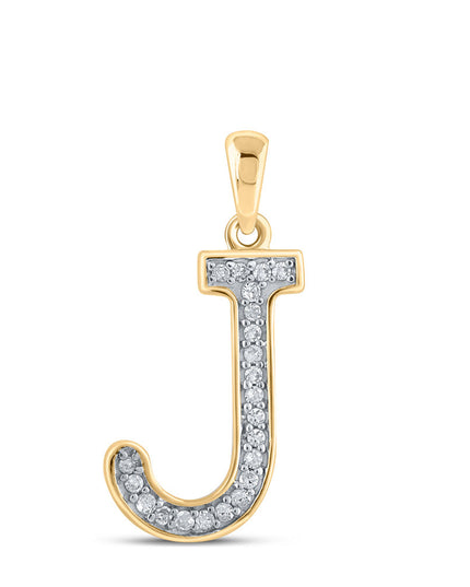 10kt Yellow Gold Womens Round Diamond Initial J Letter Pendant 1/20 Cttw