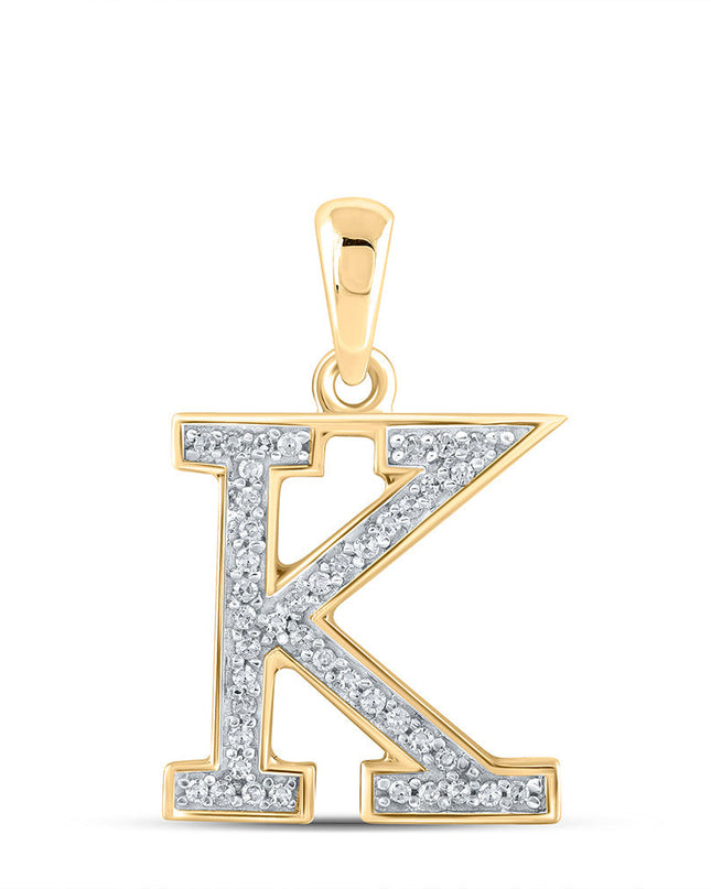 10kt Yellow Gold Womens Round Diamond Initial K Letter Pendant 1/12 Cttw