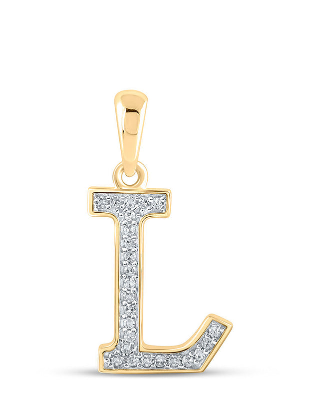 10kt Yellow Gold Womens Round Diamond Initial L Letter Pendant 1/12 Cttw
