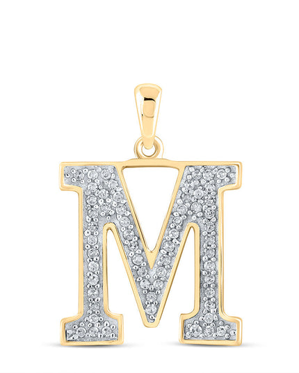 10kt Yellow Gold Womens Round Diamond Initial M Letter Pendant 1/10 Cttw