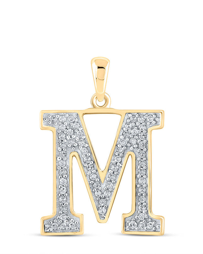10kt Yellow Gold Womens Round Diamond Initial M Letter Pendant 1/10 Cttw