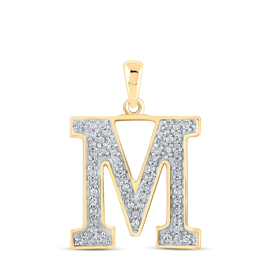 10kt Yellow Gold Womens Round Diamond Initial M Letter Pendant 1/10 Cttw