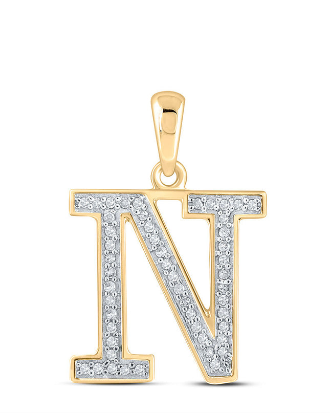 10kt Yellow Gold Womens Round Diamond Initial N Letter Pendant 1/10 Cttw