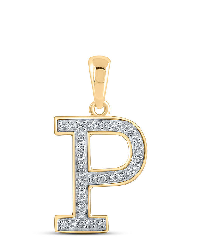 10kt Yellow Gold Womens Round Diamond Initial P Letter Pendant 1/10 Cttw
