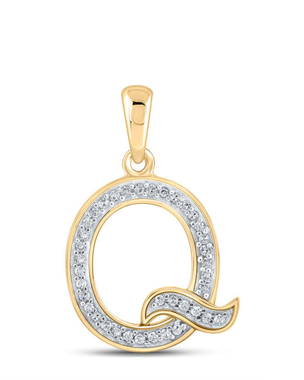10kt Yellow Gold Womens Round Diamond Q Initial Letter Pendant 1/12 Cttw