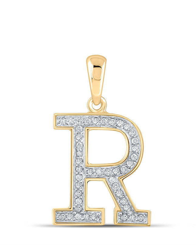 10kt Yellow Gold Womens Round Diamond Initial R Letter Pendant 1/12 Cttw