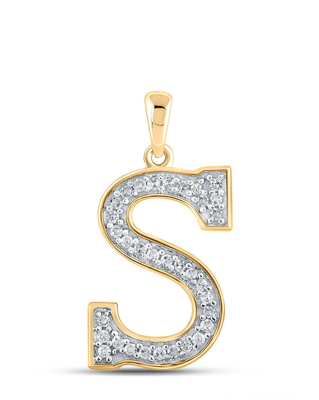 10kt Yellow Gold Womens Round Diamond Initial S Letter Pendant 1/10 Cttw