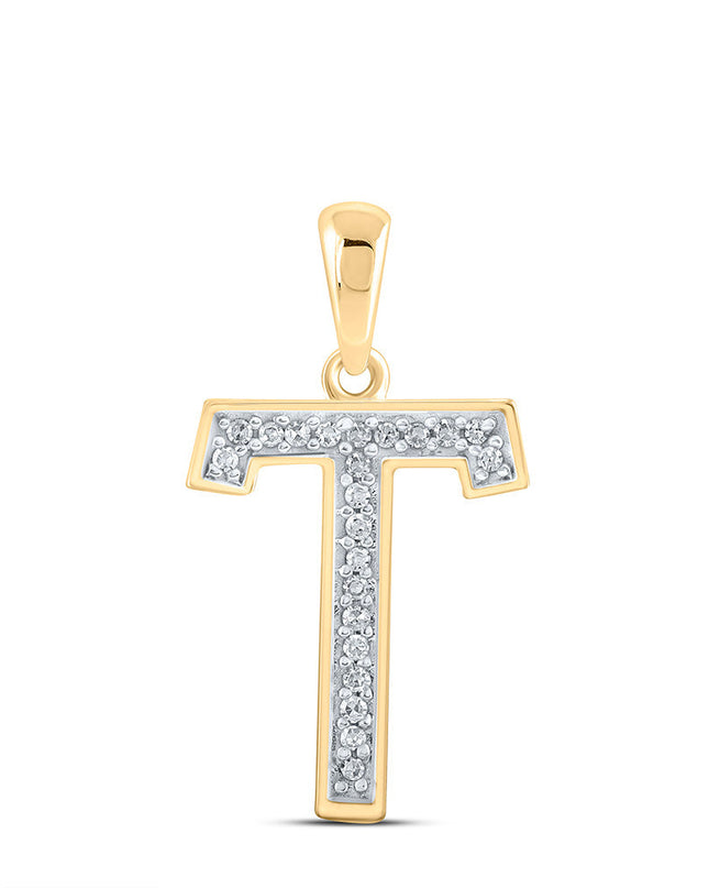 10kt Yellow Gold Womens Round Diamond Initial T Letter Pendant 1/20 Cttw